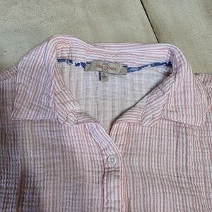 EUC Casa Cabana Pink Stripe Seersucker Crinkle Short Sleeve Button Up Shirt S